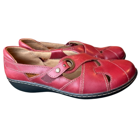 Clarks Women's Red Leather Shoes Sz 8 - Picture 4 of 16